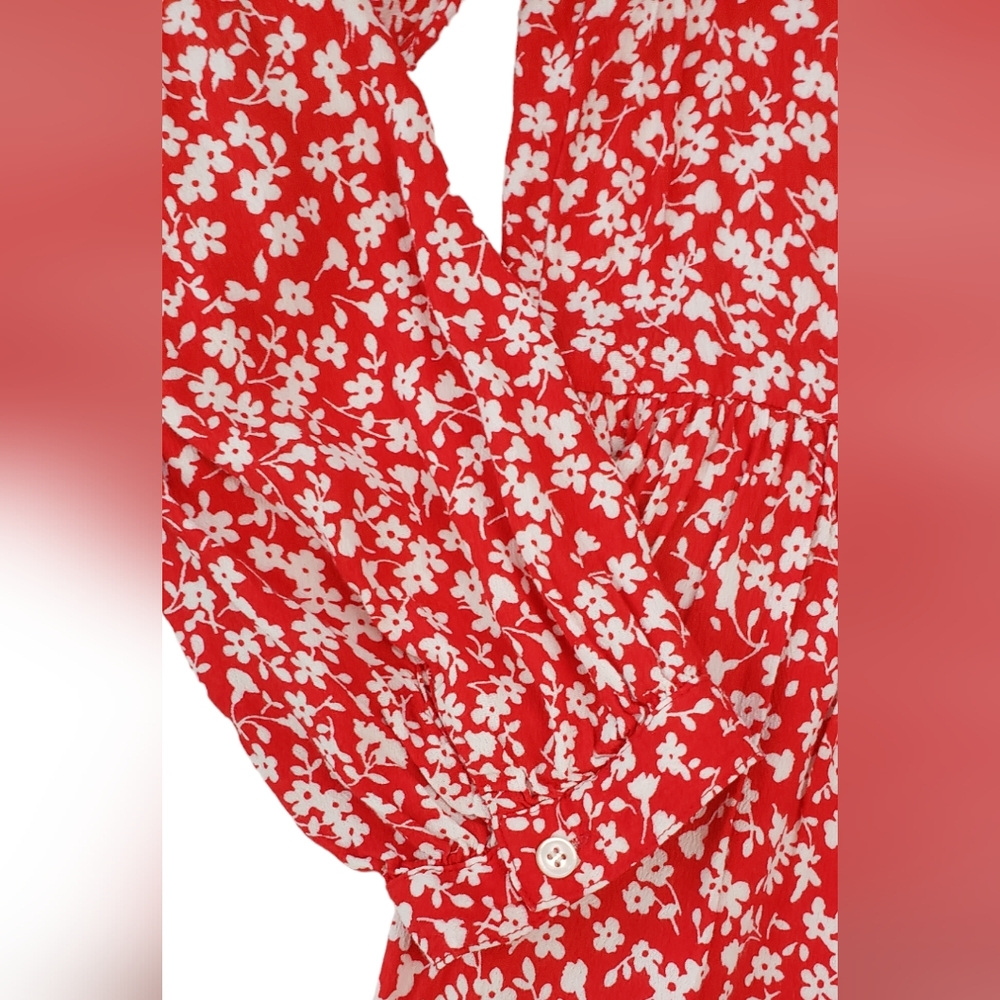 J. Crew Ditsy Floral Tiered Shirtdress Sz S  Red White Cottagecore Twee Prarie - Picture 11 of 13